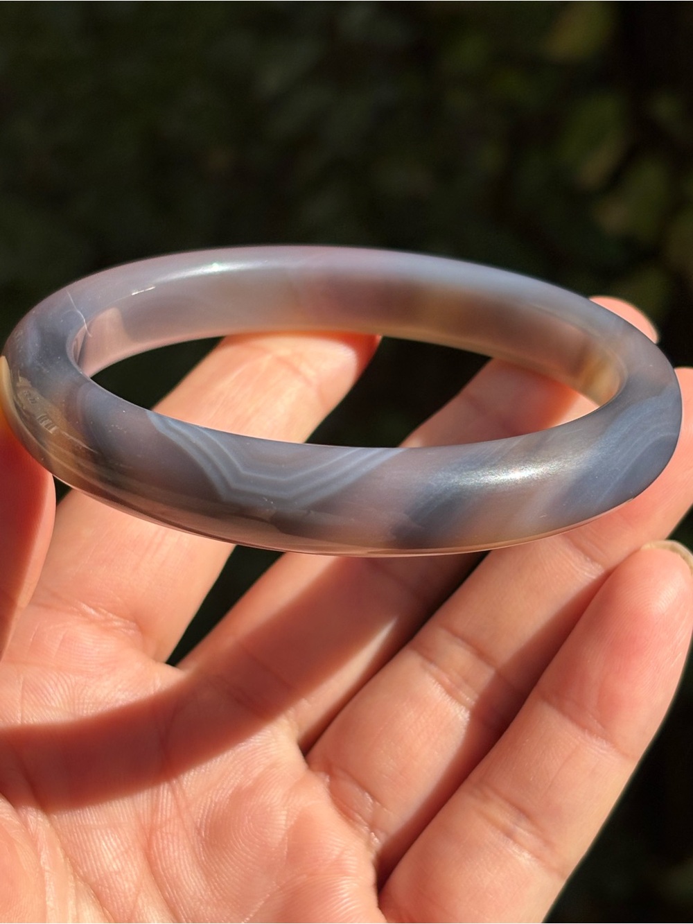 63mm Inner Diameter Matt Gray Banded Agate Bangle 2729 - Picture 1 of 7